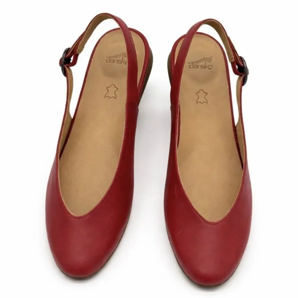 Dansko Lea Supportive Red Burnished Nappa Leather Slingback Flats Womens 42 EU